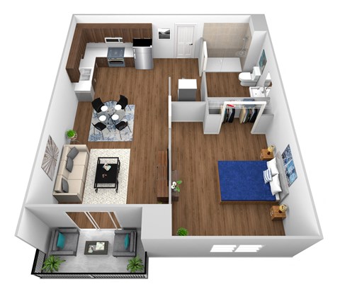 bedroom floor plan an open concept living and dining area with a fireplace and a balcony